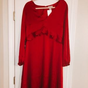 NWT red H&M silk high-low dress. Size 12.